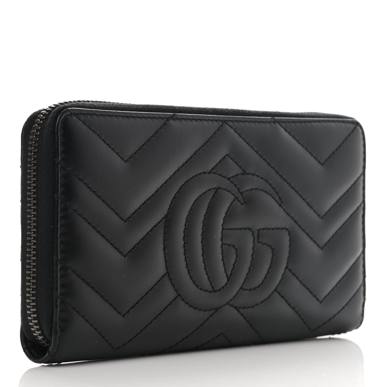 Gucci Calfskin Matelasse GG Marmont Zip Around Wallet Black 3 of 9