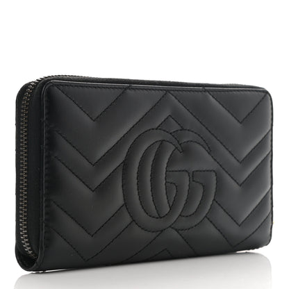 Gucci Calfskin Matelasse GG Marmont Zip Around Wallet Black 3 of 9