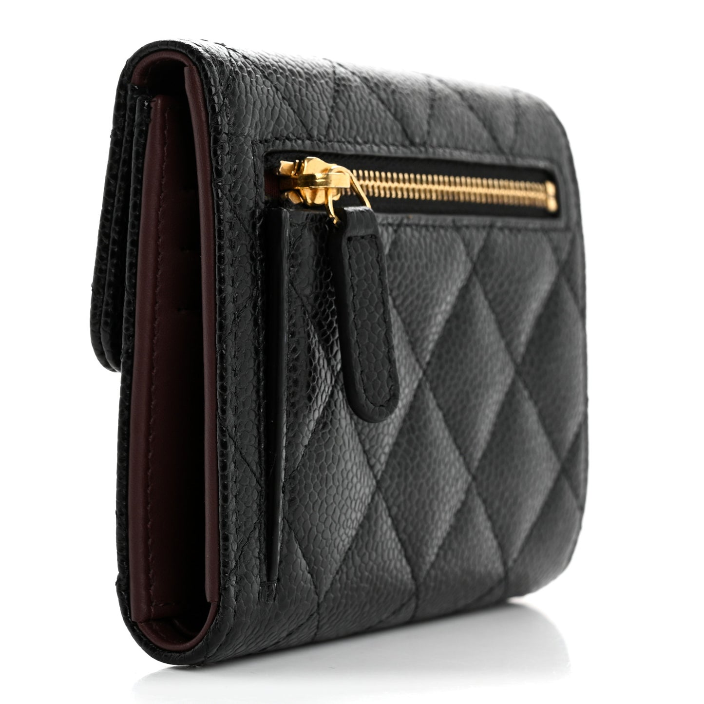 Caviar Quilted Compact Flap Wallet Black