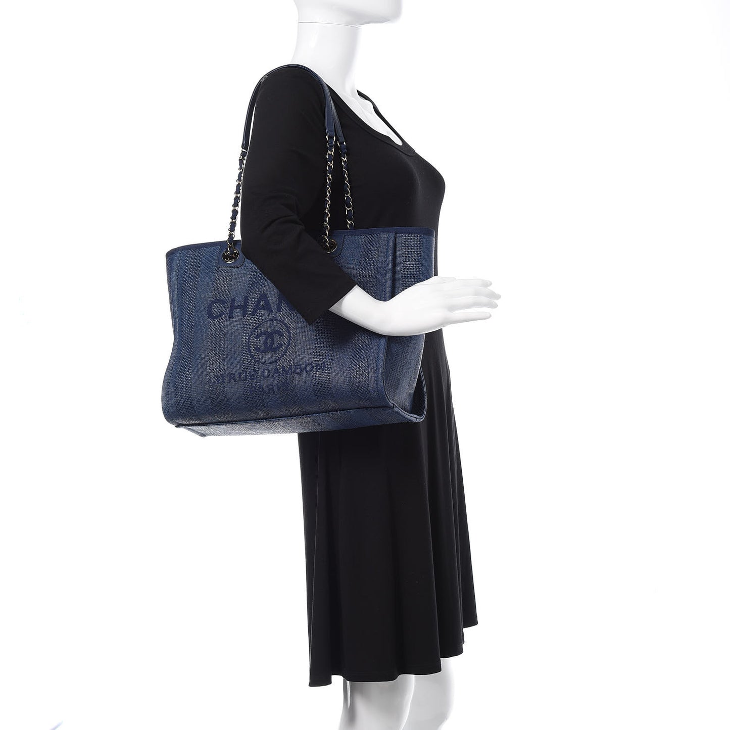 Mixed Fibers Striped Small Deauville Tote Navy Blue