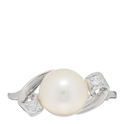Mikimoto Platinum Diamond Akoya Pearl 8mm Ring 50 5.25 1 of 4