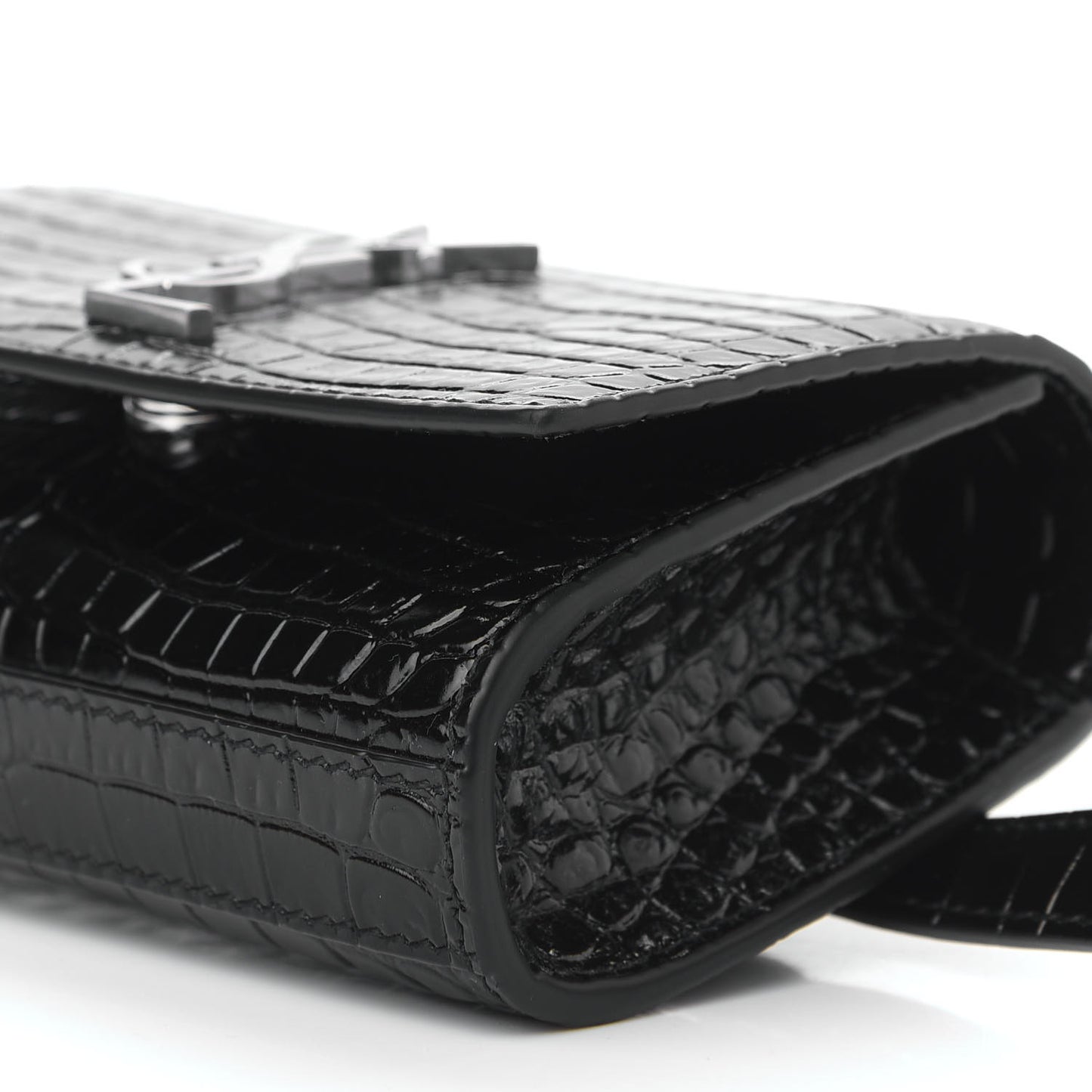 Calfskin Crocodile Embossed Monogram Kate Belt Bag Black