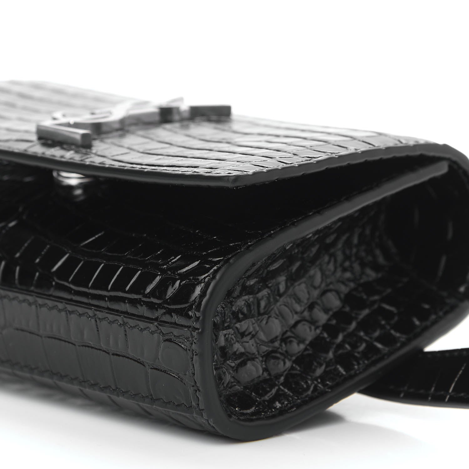 Saint Laurent Calfskin Crocodile Embossed Monogram Kate Belt Bag Black 8 of 10