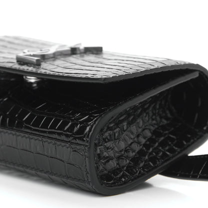 Saint Laurent Calfskin Crocodile Embossed Monogram Kate Belt Bag Black 8 of 10