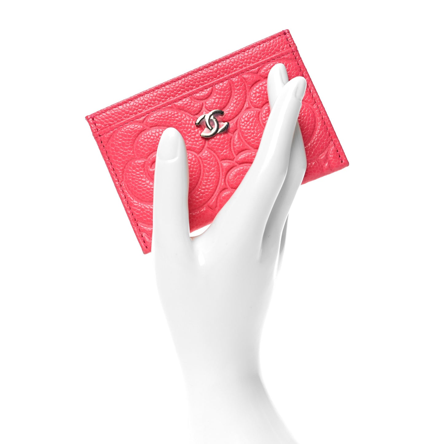 Caviar Camellia Embossed Card Holder Pink