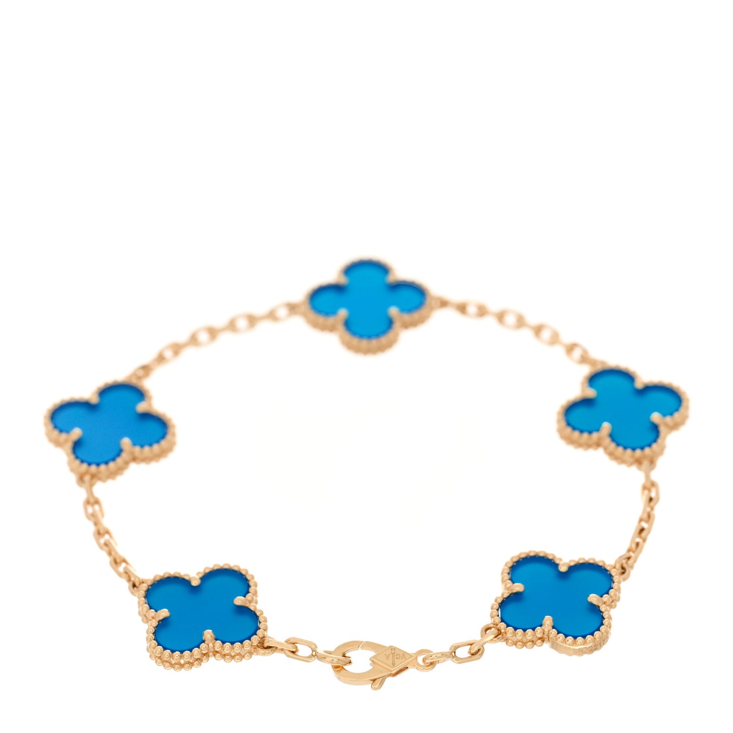 18K Yellow Gold Blue Agate 5 Motifs Vintage Alhambra Bracelet