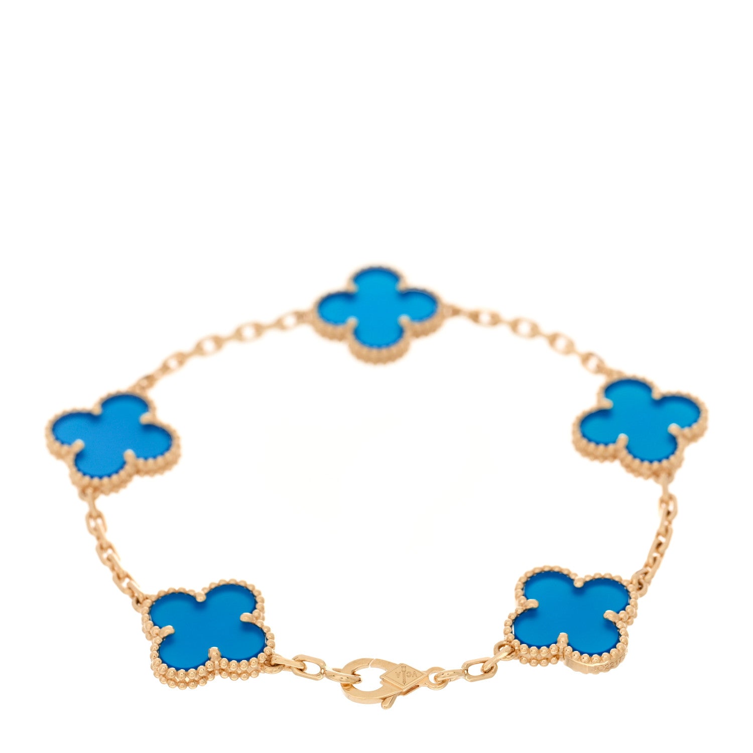 Van Cleef & Arpels 18K Yellow Gold Blue Agate 5 Motifs Vintage Alhambra Bracelet 2 of 4