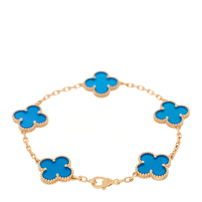 Van Cleef & Arpels 18K Yellow Gold Blue Agate 5 Motifs Vintage Alhambra Bracelet 2 of 4