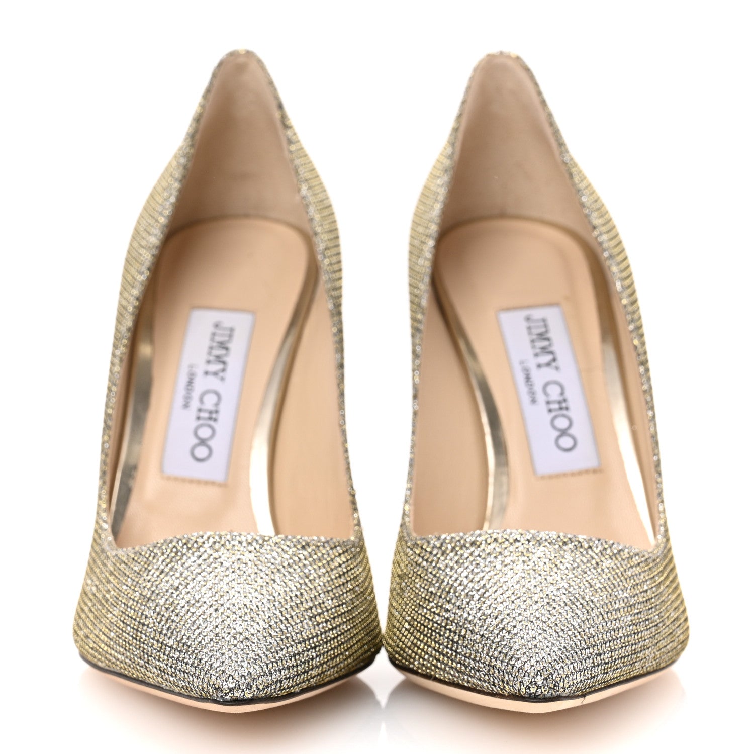 Jimmy Choo Lame Glitter Pointy Toe Romy 100 Pumps 36.5 Light Bronze 3 of 8