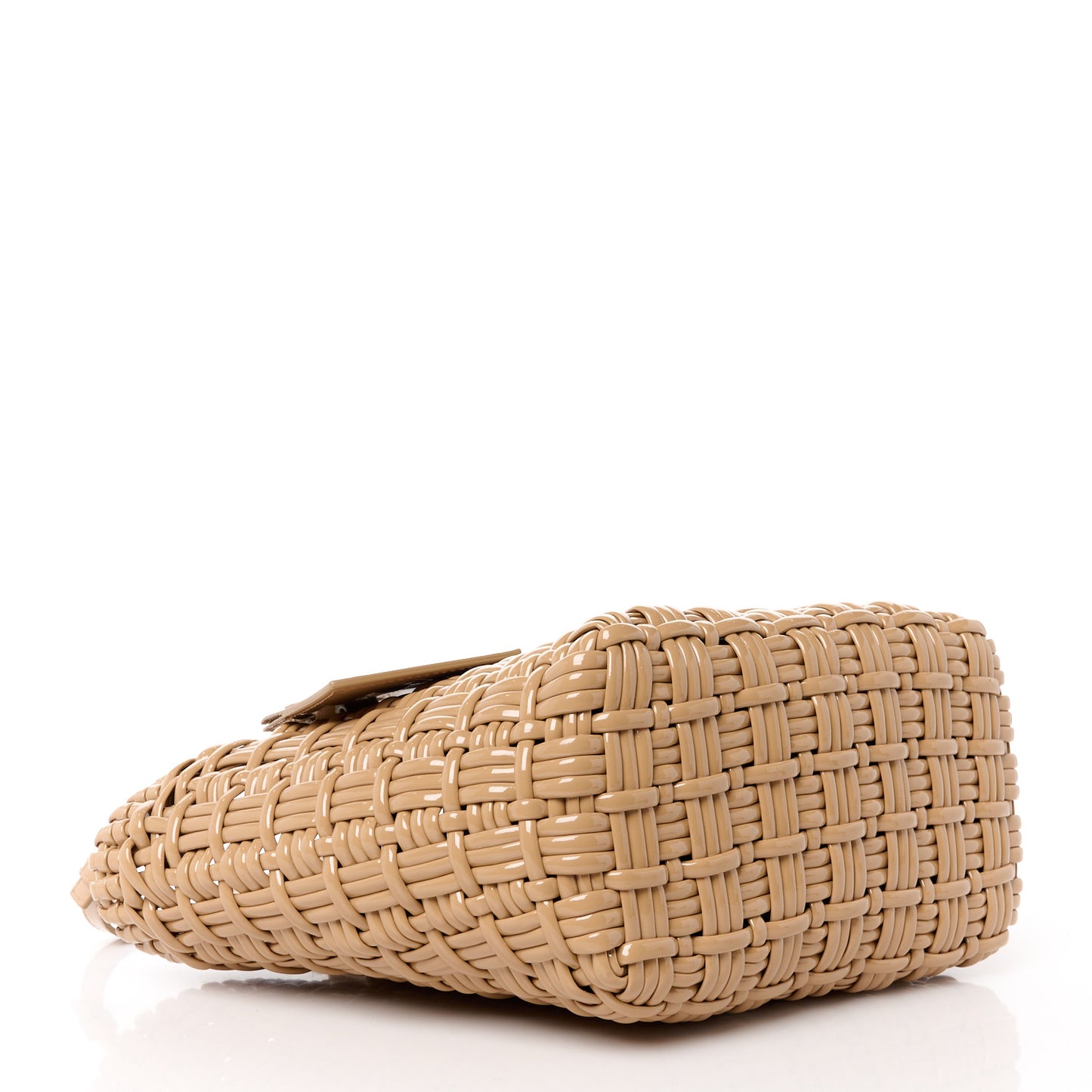 Varnished Faux Calfskin Braided XS Bistro Basket Beige