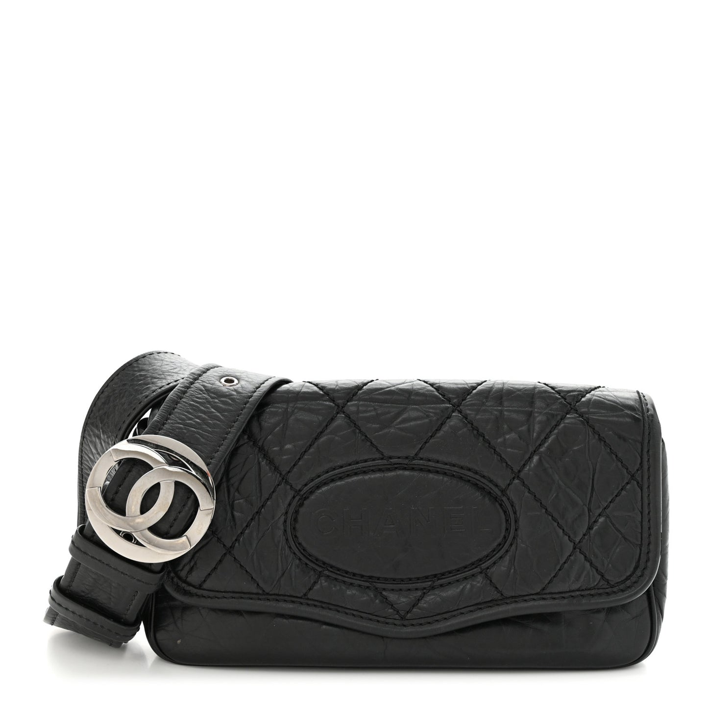 Distressed Lambskin Messenger Flap Bag Black