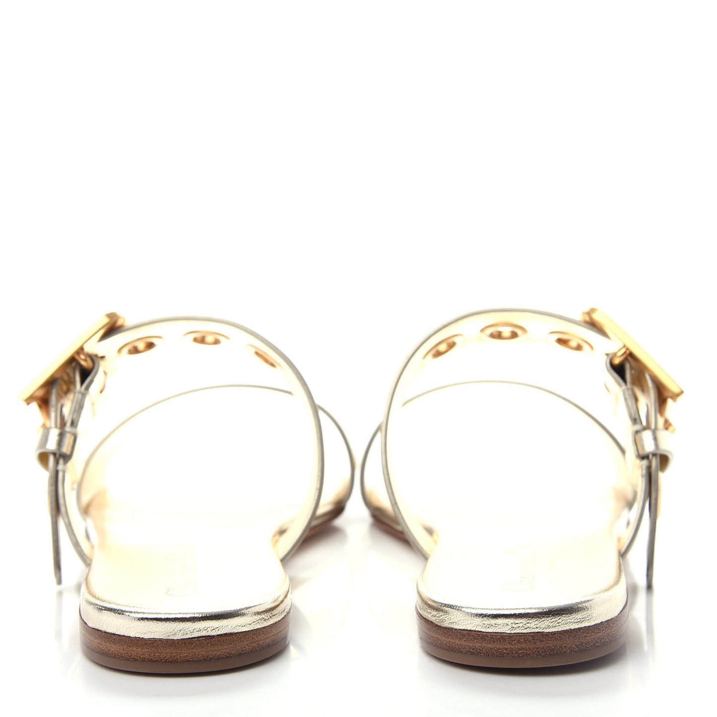 Laminated Calfskin D-Dior Slide Sandals 35.5 Pale Gold