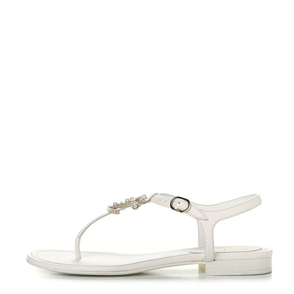 Chanel Lambskin Pearl CC Thong Sandals 37 White 1 of 4