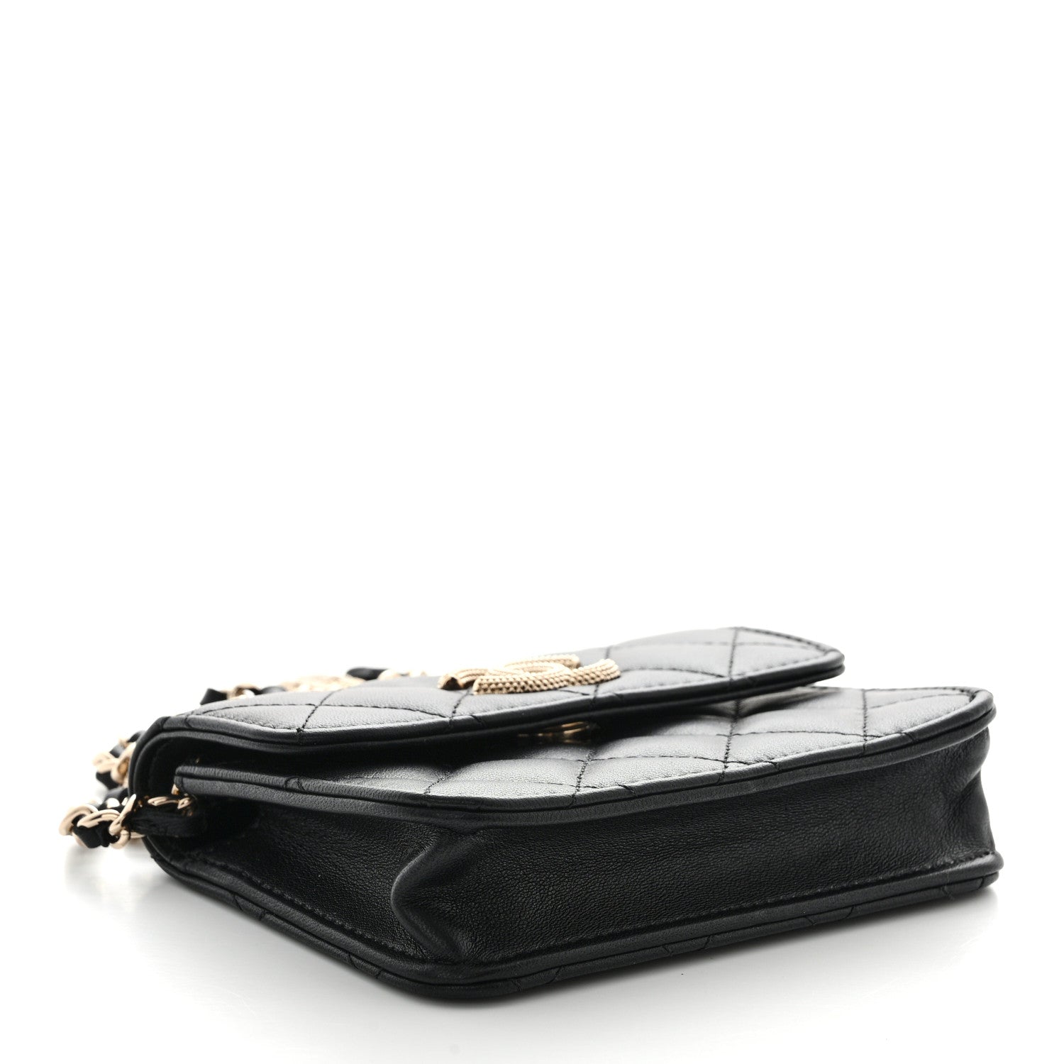 Chanel Lambskin Quilted Crystal CC Charm Clutch With Chain Black 4 of 12