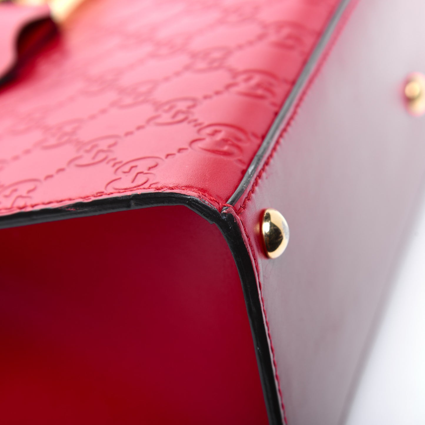 Guccissima Signature Medium Padlock Top Handle Bag Hibiscus Red