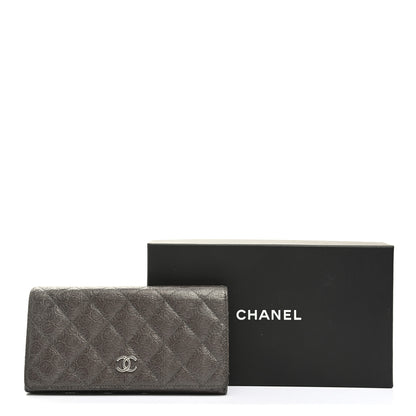 Chanel Metallic Camellia Calfskin Embossed Quilted Yen Wallet Grey 13 of 13