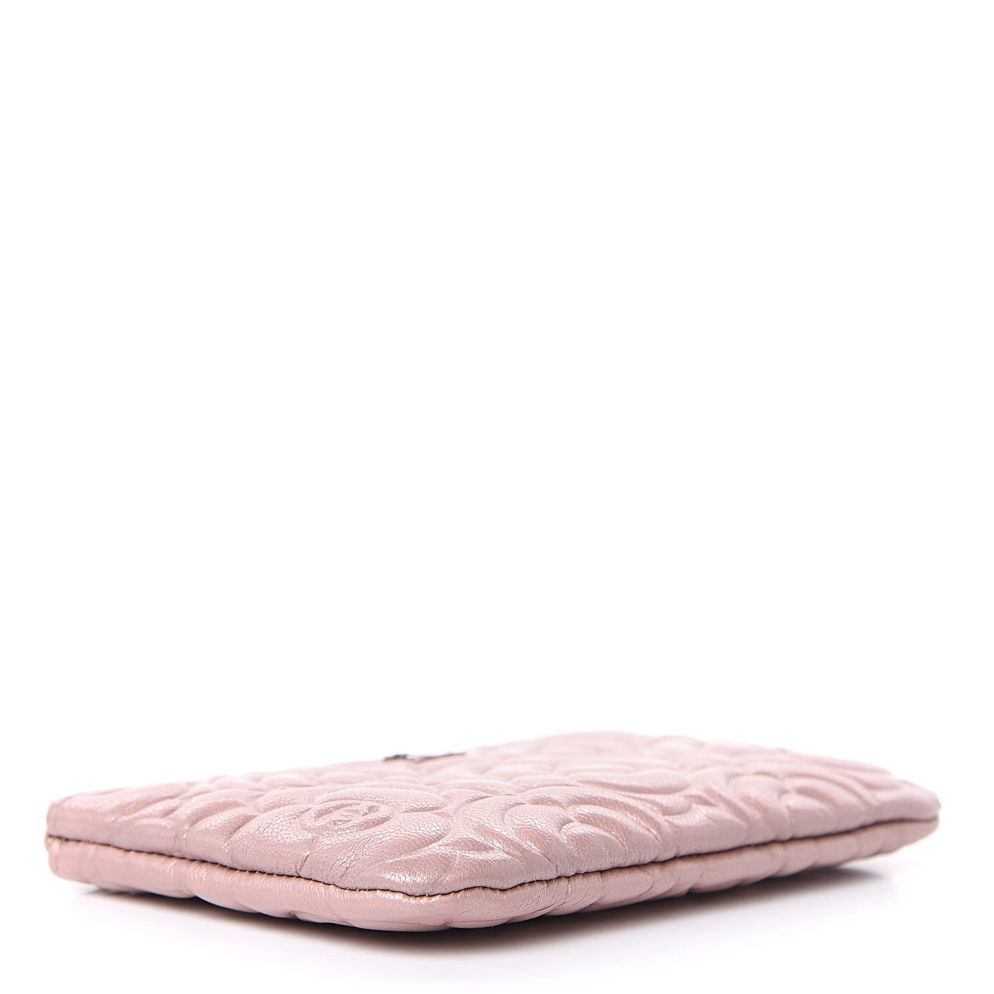 Goatskin Camellia Embossed Cosmetic Pouch Light Pink