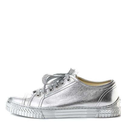 Chanel Laminated Lambskin Sneakers 37.5 Silver 1 of 17