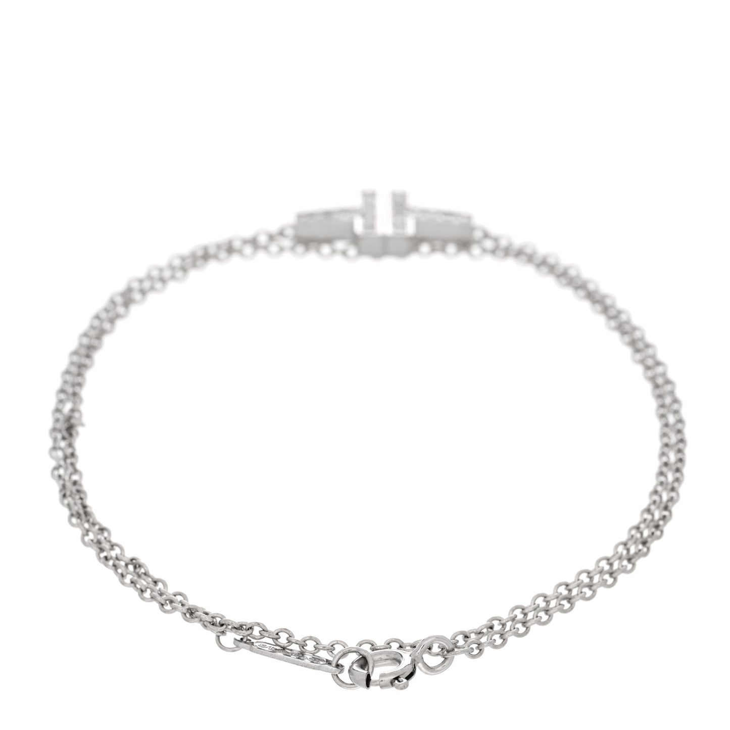 18K White Gold Diamond T Double Chain Bracelet