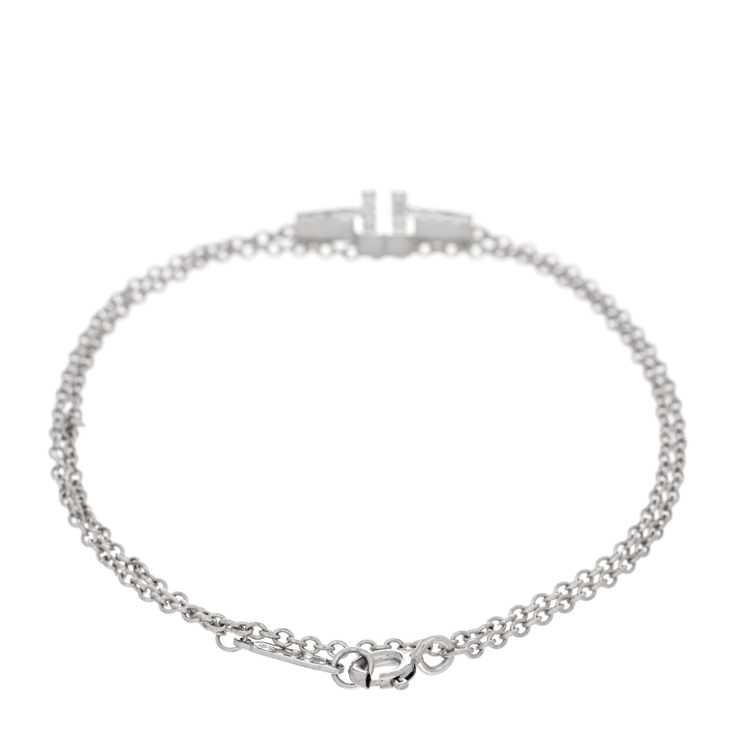 Tiffany 18K White Gold Diamond T Double Chain Bracelet 2 of 3