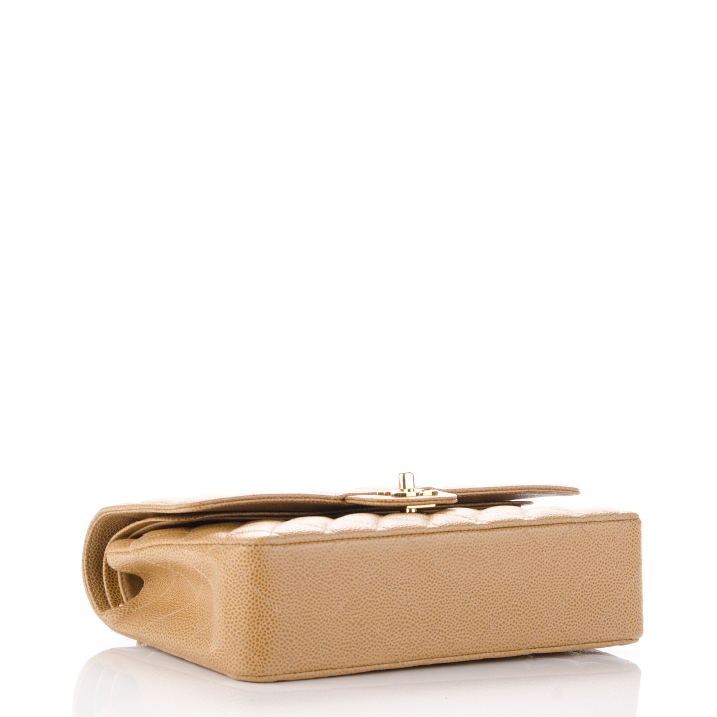Caviar Quilted Medium Double Flap Beige