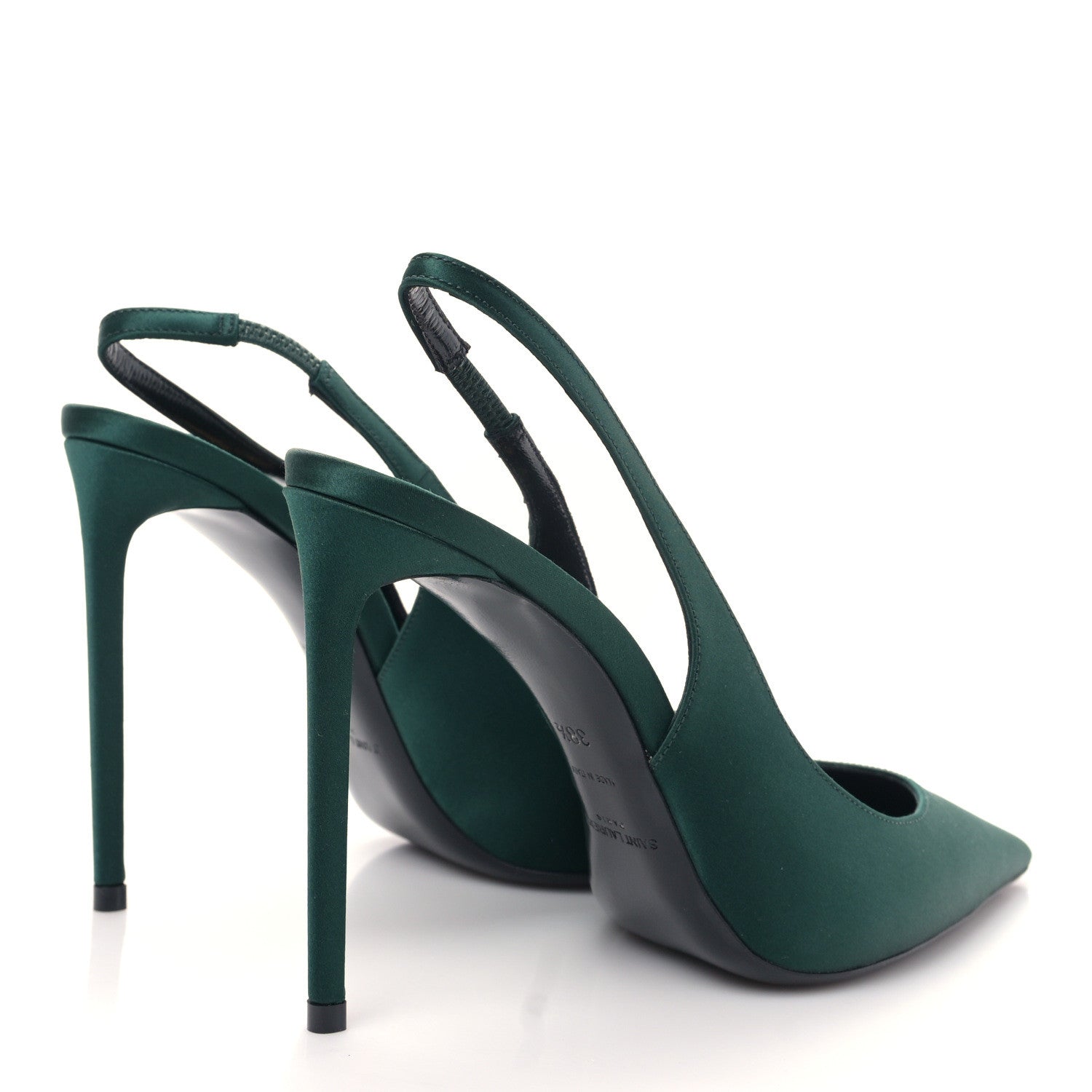 Saint Laurent Crepe Satin Zoe 105 Slingback Pump 38.5 Dorian Green 4 of 8