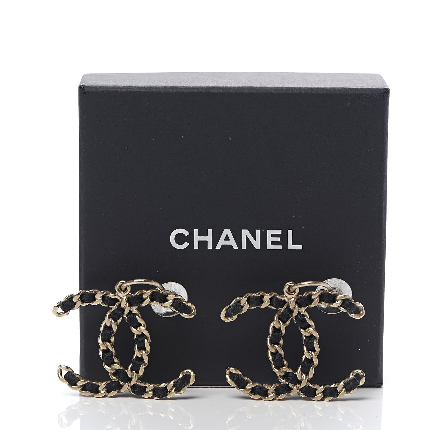 Satin CC Chain Earrings Light Gold Black
