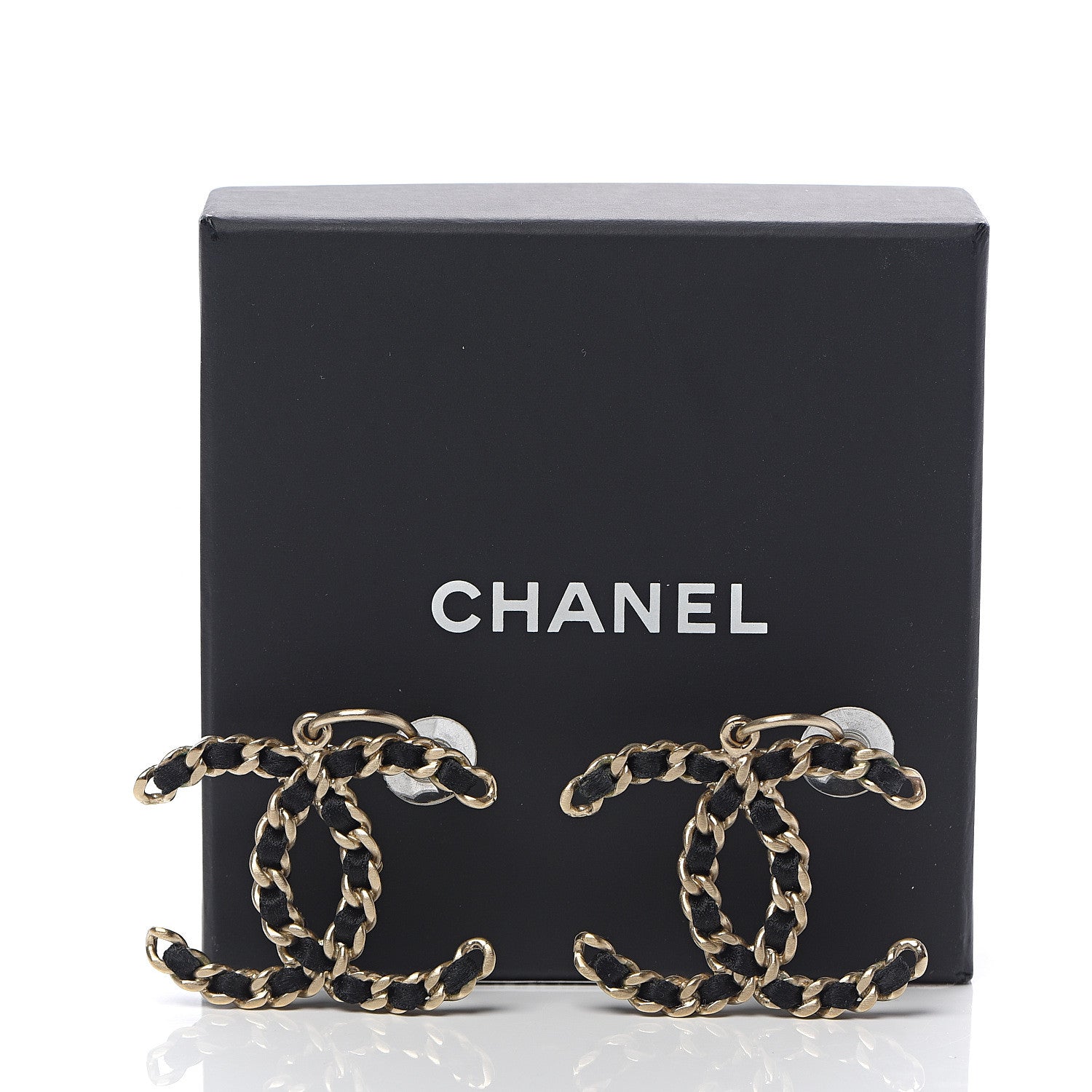 Chanel Satin CC Chain Earrings Light Gold Black 5 of 5