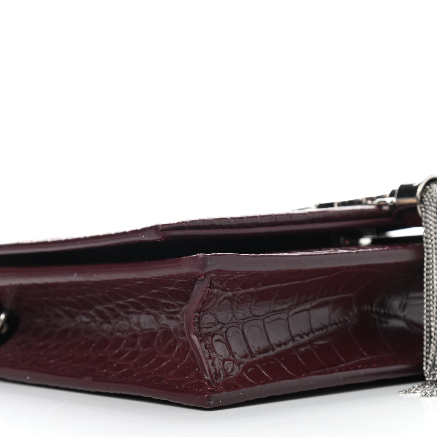 Calfskin Crocodile Embossed Kate Monogram Tassel Chain Wallet Rouge Legion