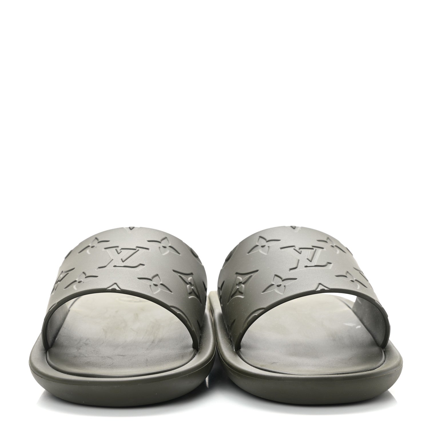 Louis Vuitton Matte Rubber Monogram Embossed Sunbath Slide Sandals 37 Khaki 2 of 7