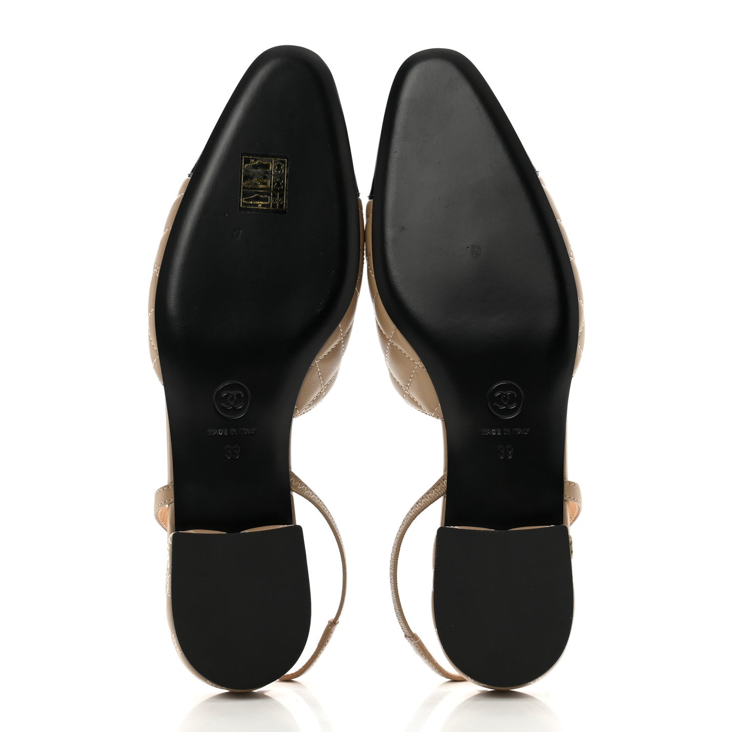 Lambskin Patent Cap Toe CC Slingback Flats 39 Beige Black