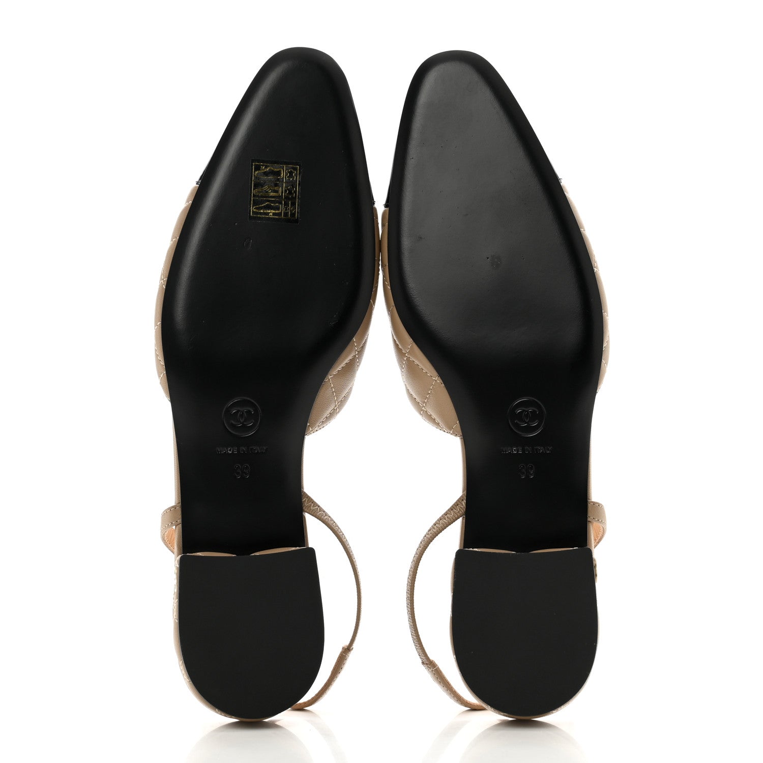 Chanel Lambskin Patent Cap Toe CC Slingback Flats 39 Beige Black 5 of 8