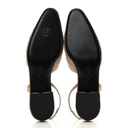 Chanel Lambskin Patent Cap Toe CC Slingback Flats 39 Beige Black 5 of 8