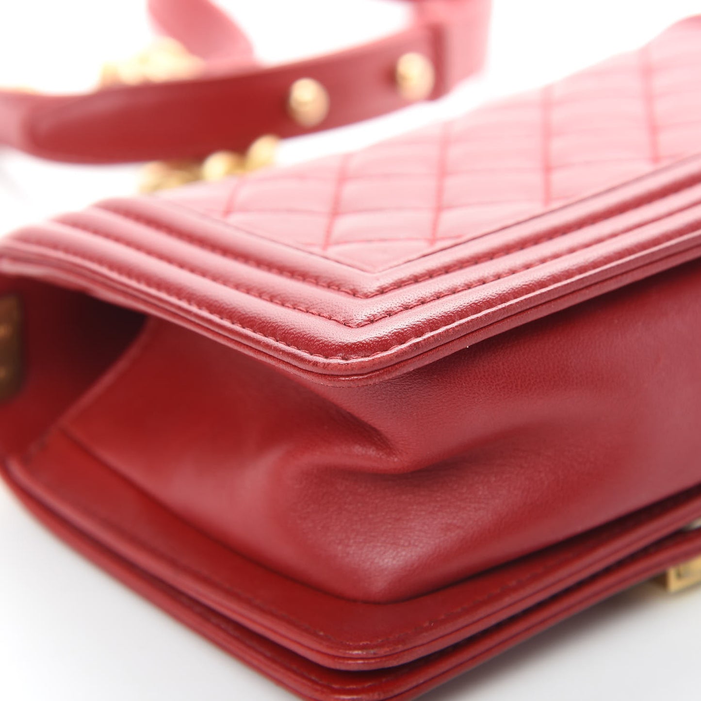 Lambskin Quilted Small Boy Flap Dark Red