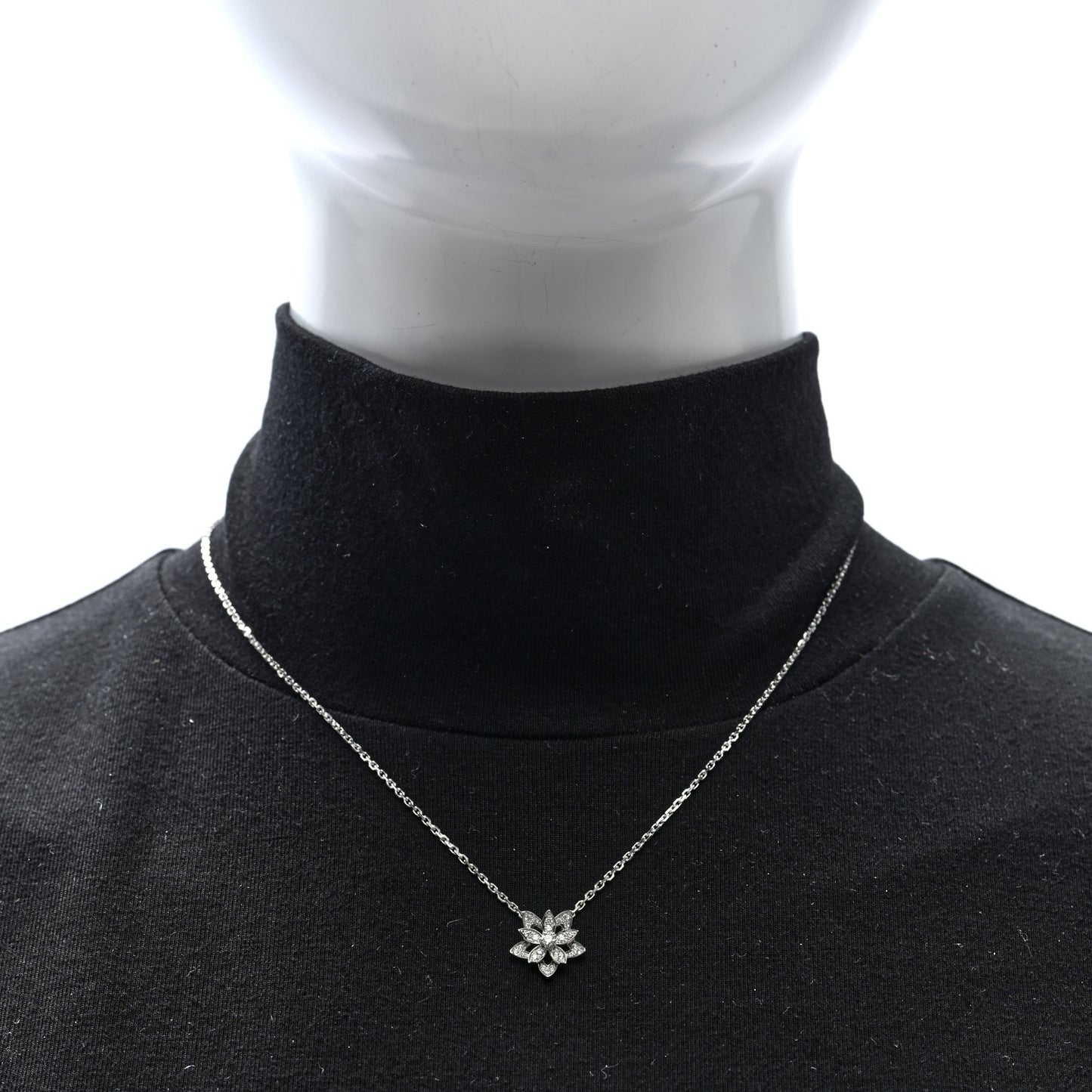 18K White Gold Diamond Mini Lotus Pendant Necklace