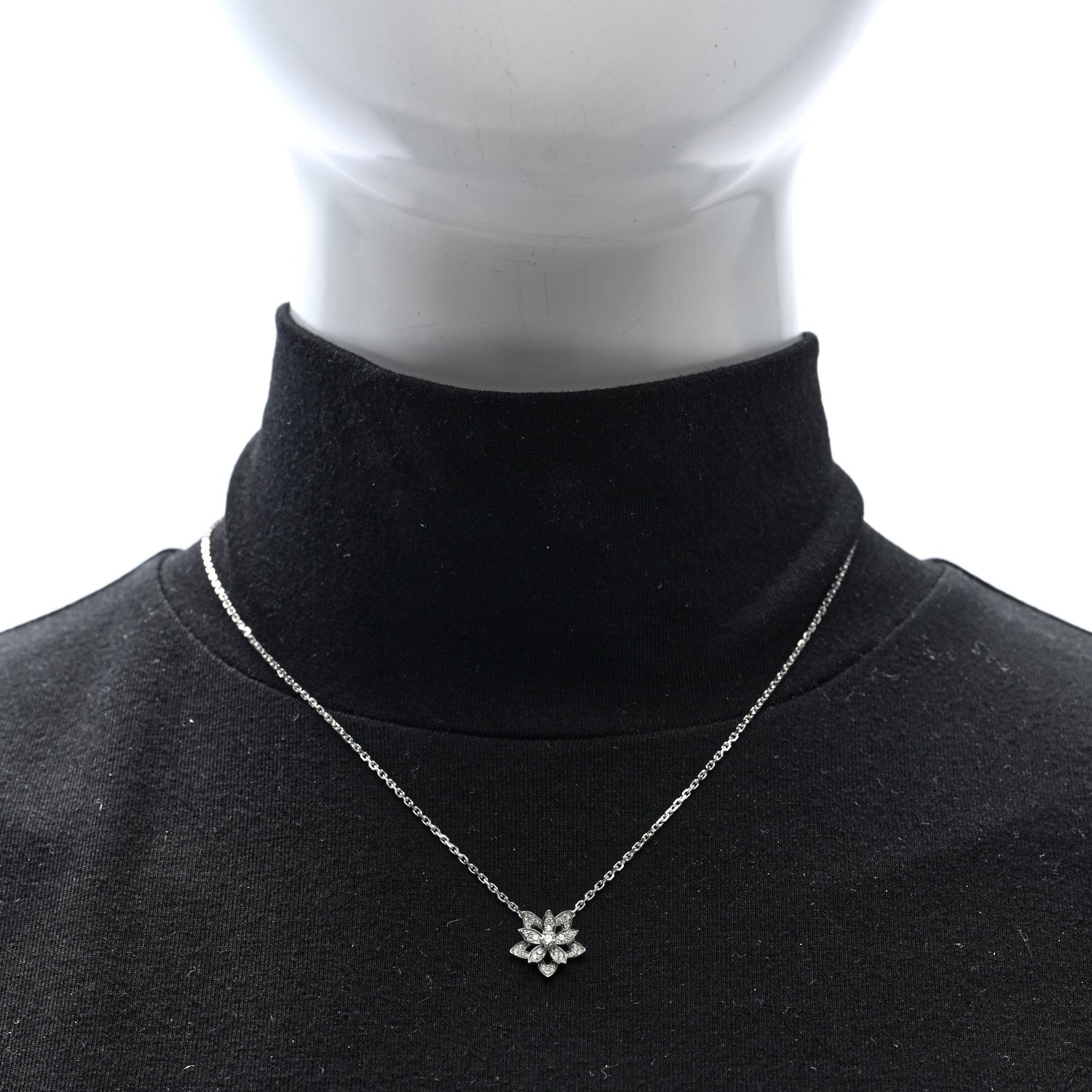 Van Cleef & Arpels 18K White Gold Diamond Mini Lotus Pendant Necklace 2 of 4