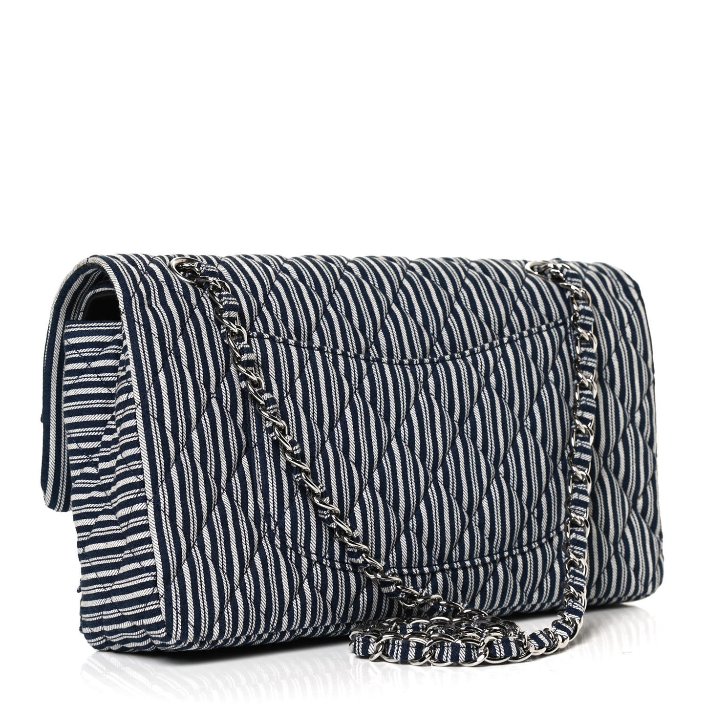 Canvas Sequin Stripe Medium Double Flap Navy Blue