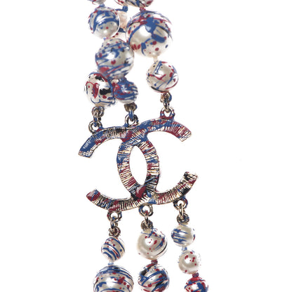 Chanel Painted Pearl CC Long Multi Strand Necklace Gold Black Red Blue 6 of 6