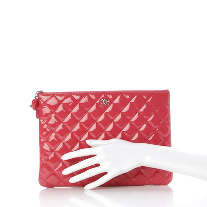 Chanel Patent Calfskin Quilted Valentine Hearts Medium O Cosmetic Case Dark Pink 2 of 9