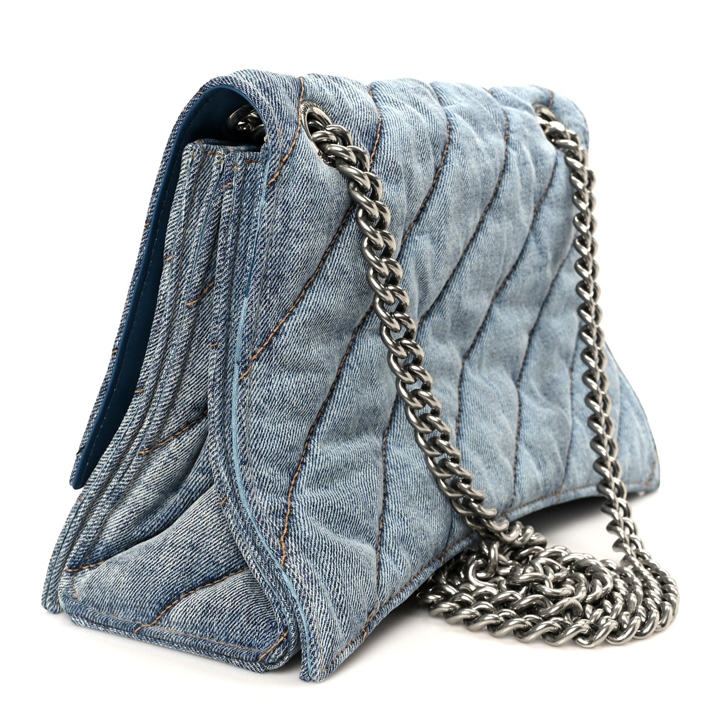 Washed Denim Quilted Medium Crush Chain Bag Denim Blue