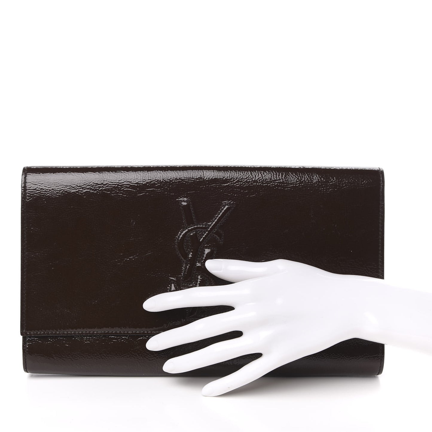 Textured Patent Calfskin Large Belle De Jour Clutch Dark Brown