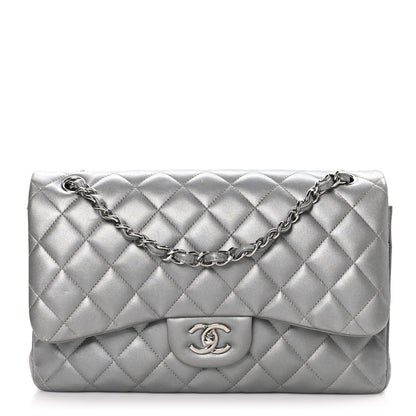 Chanel Metallic Lambskin Quilted Jumbo Double Flap Silver 1 of 10