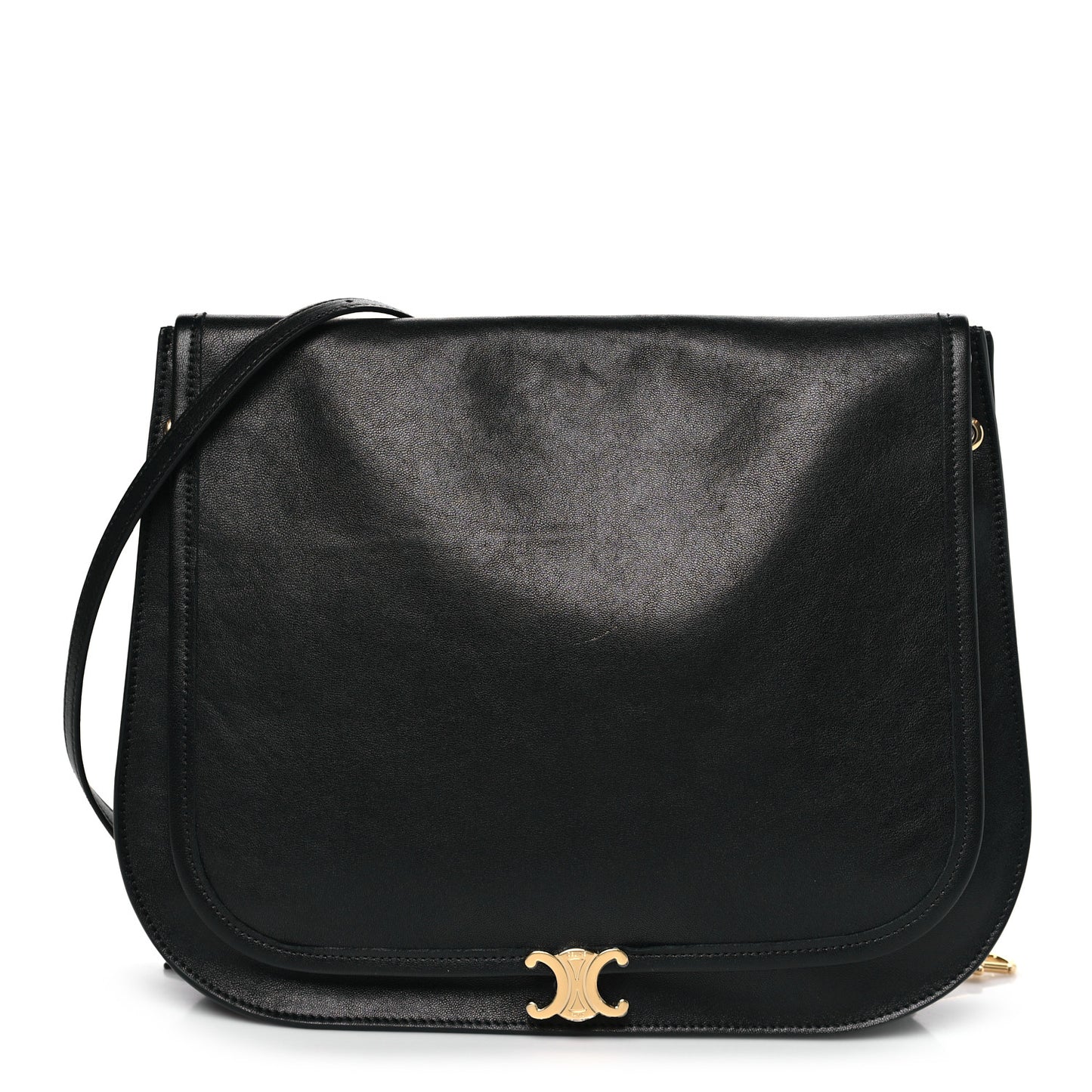 Shiny Lambskin Soft Triomphe Besace Bag Black