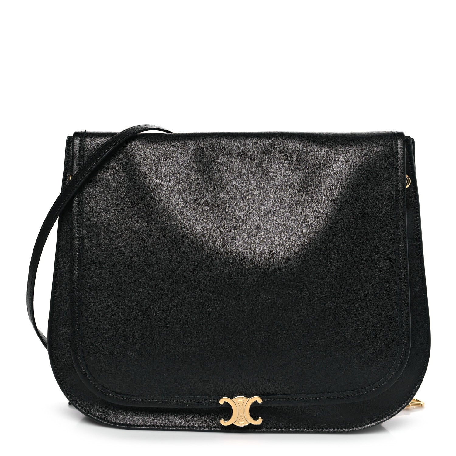 Celine Shiny Lambskin Soft Triomphe Besace Bag Black 1 of 9