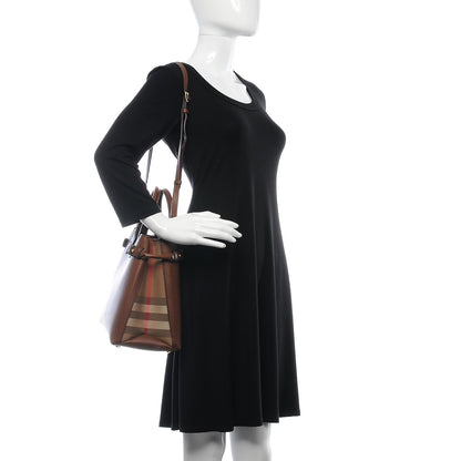 Burberry Grainy Calfskin House Check Medium Banner Tote Tan 3 of 8