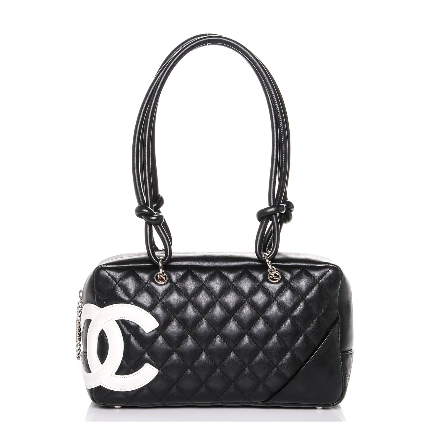 Calfskin Quilted Large Cambon Bowler Black White