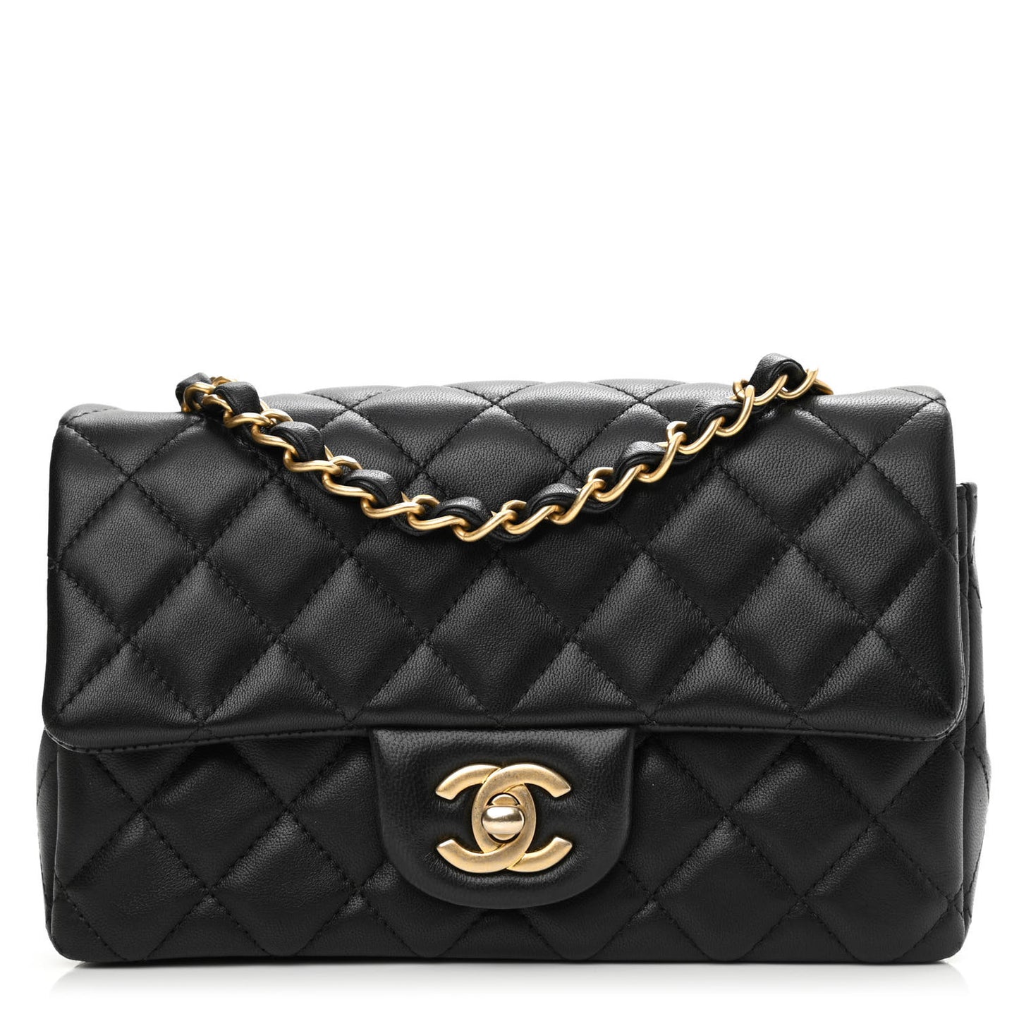 Lambskin Quilted Mini Rectangular Flap Black
