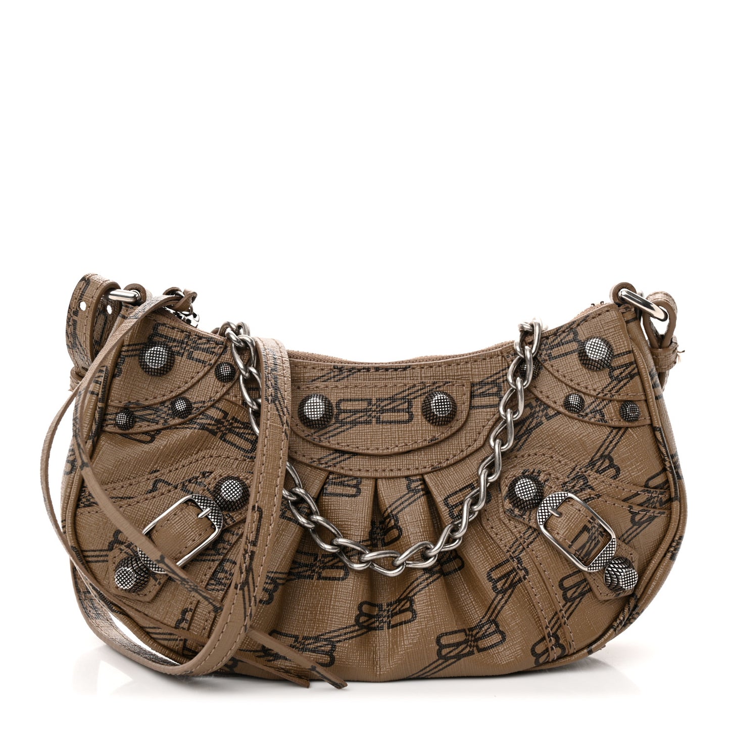 Coated Canvas BB Monogram Le Cagole Mini Purse With Chain Beige Brown
