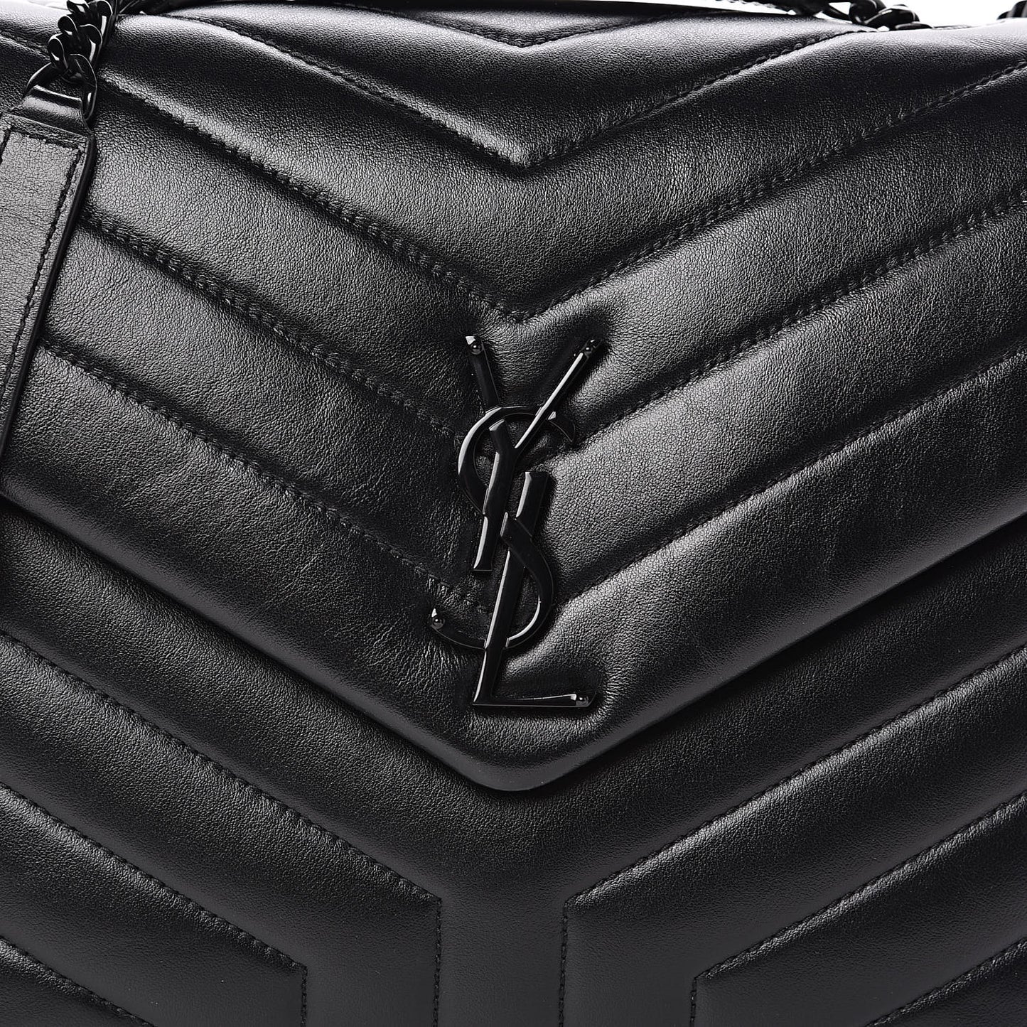 Calfskin Y Quilted Monogram Medium Loulou Chain Satchel Black