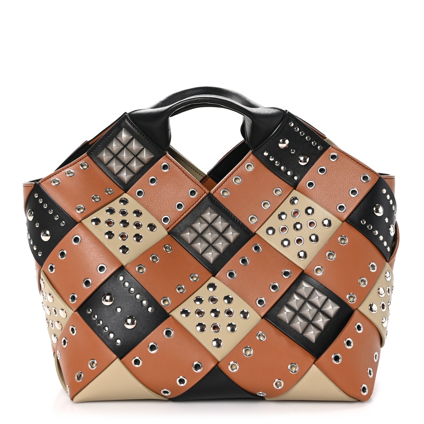 Calfskin Woven Studded Basket Surplus Bag Multicolor